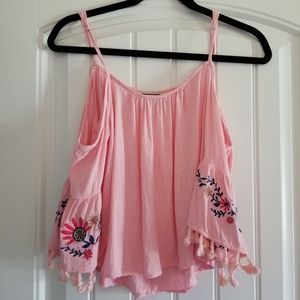 Pink cold shoulder top